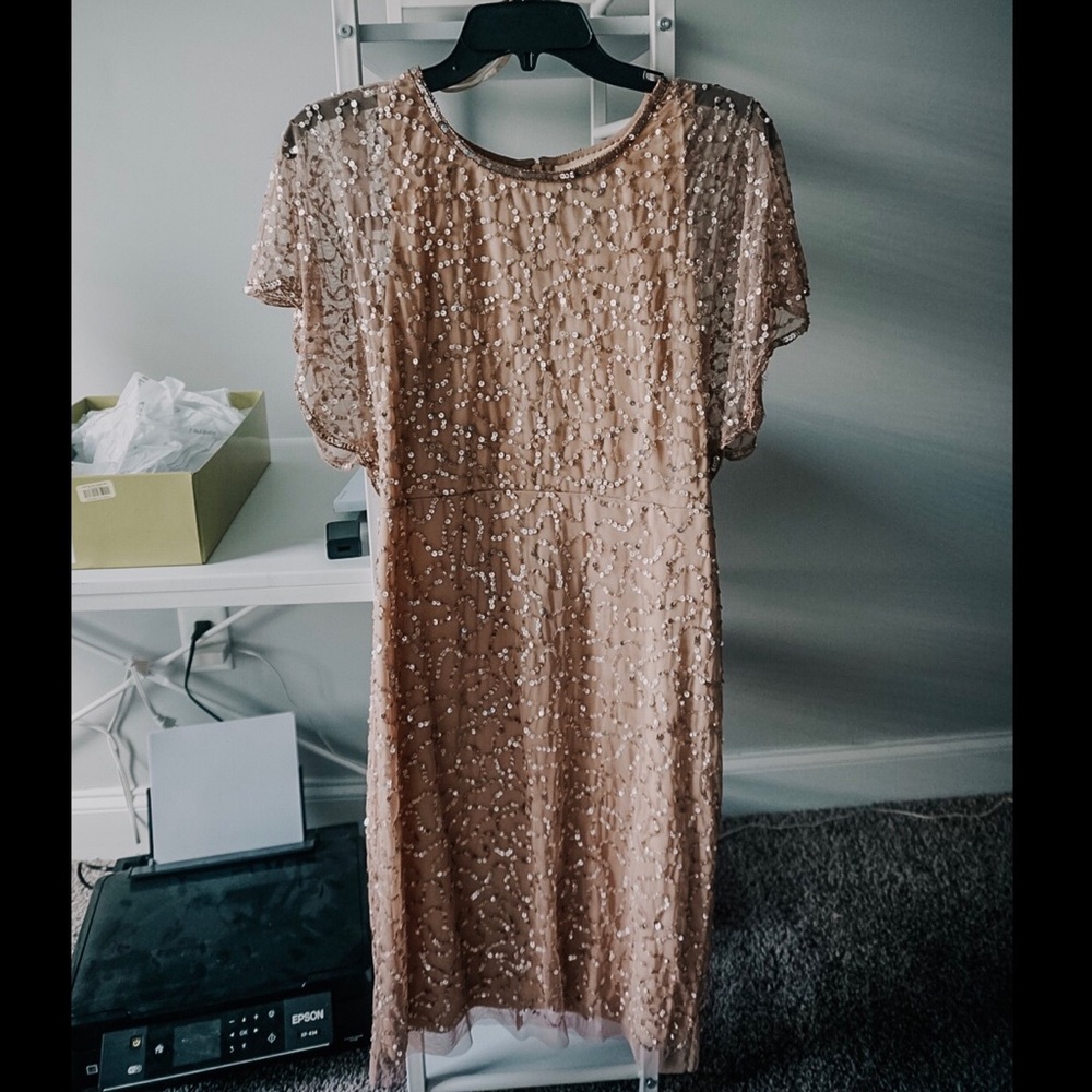 nude pink sequined formal mob/mog dress